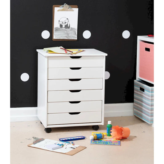25.25 White Wide Rolling Storage Cabinet with 6 Drawer