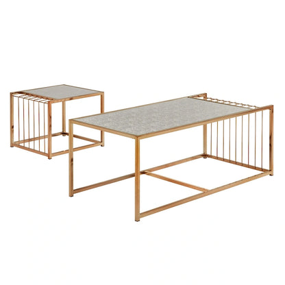 Astor Champagne Gold Finish Textured Mirror Top Nesting Coffee Table by iNSPIRE Q Bold