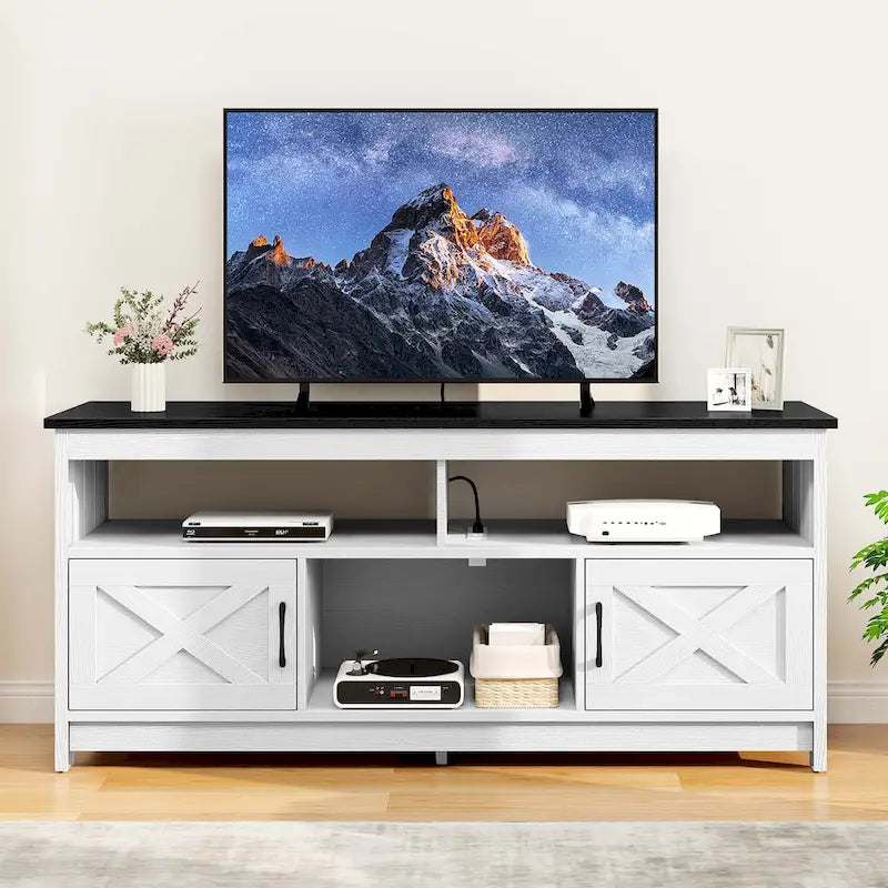 Moasis Farmhouse 59 TV Stand Media Console Entertainment Center with Storage Cabinets and Shelves