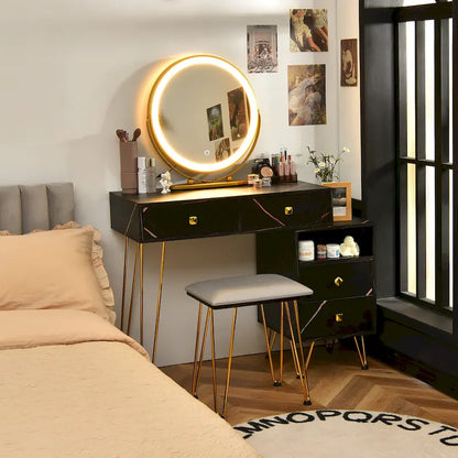 Costway Vanity Table Stool Set Dimmer LED Mirror Large Storage Cabinet - See details
