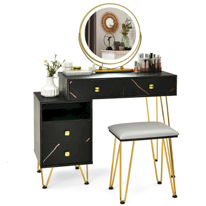Costway Vanity Table Stool Set Dimmer LED Mirror Large Storage Cabinet - See details