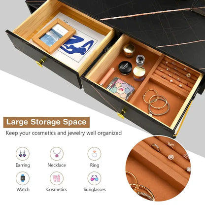 Costway Vanity Table Stool Set Dimmer LED Mirror Large Storage Cabinet - See details