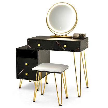 Costway Vanity Table Stool Set Dimmer LED Mirror Large Storage Cabinet - See details