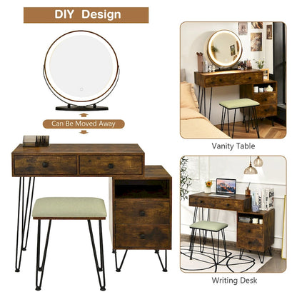 Costway Vanity Table Stool Set Dimmer LED Mirror Large Storage Cabinet - See details