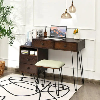 Costway Vanity Table Stool Set Dimmer LED Mirror Large Storage Cabinet - See details