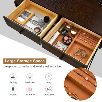 Costway Vanity Table Stool Set Dimmer LED Mirror Large Storage Cabinet - See details