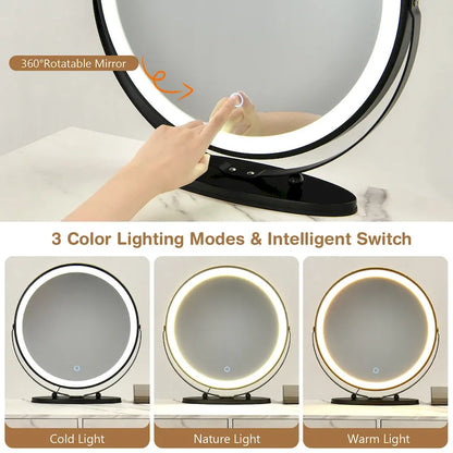 Costway Vanity Table Stool Set Dimmer LED Mirror Large Storage Cabinet - See details