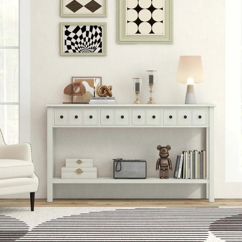 Costway 60 Console Table Retro Entryway Sofa Table with 4 Drawers & - See Details