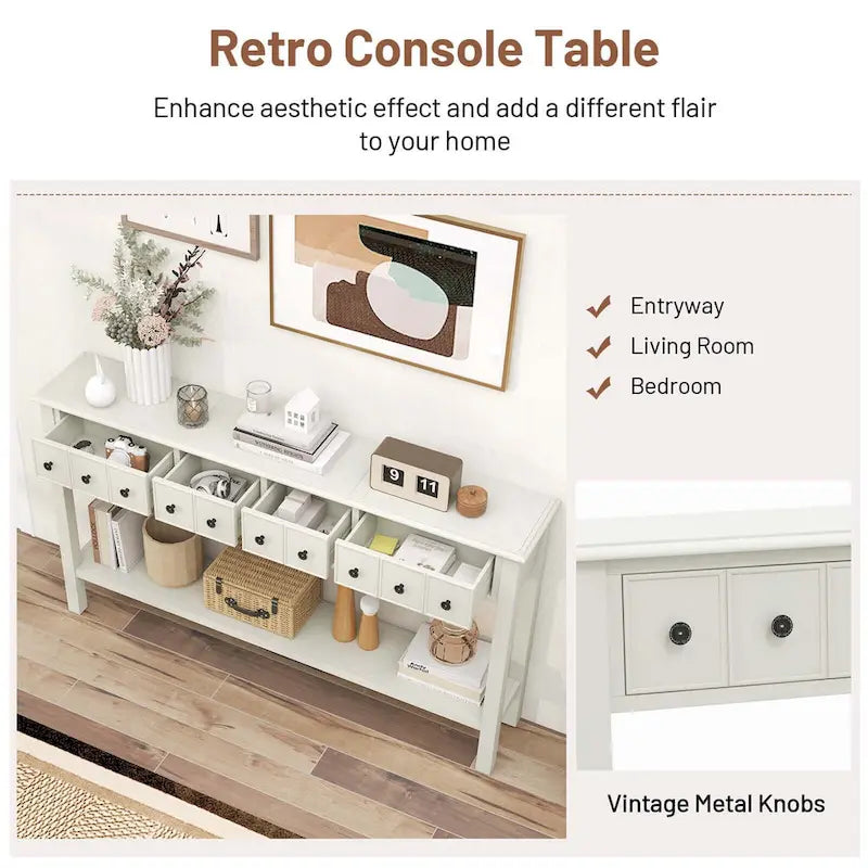 Costway 60 Console Table Retro Entryway Sofa Table with 4 Drawers & - See Details
