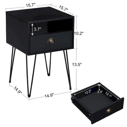 Modern Mid Century 1-Drawer Hairpin Nightstands, Brown/Blue/Black/Yellow, Four Options