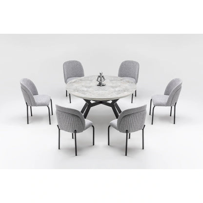 Zirz 7-Piece Extendable Round Dining Table And 6 Dining Chair With Metal Leg Set