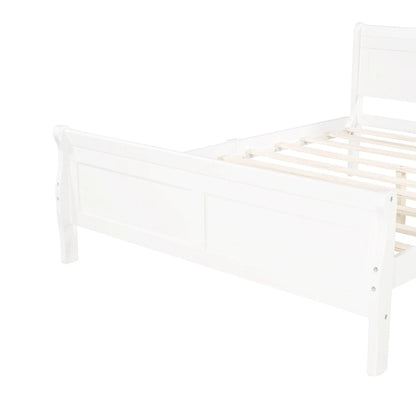 Full Size Wood Platform Bed with Headboard and Wooden Slat Support, White
