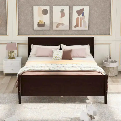 Full Size Wood Platform Bed with Headboard and Wooden Slat Support, White