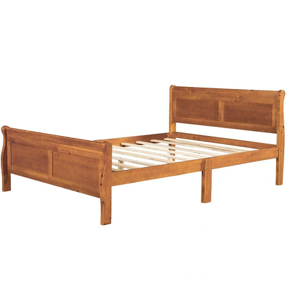 Full Size Wood Platform Bed with Headboard and Wooden Slat Support, White