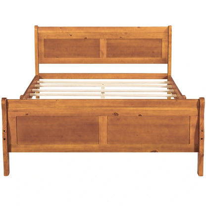 Full Size Wood Platform Bed with Headboard and Wooden Slat Support, White