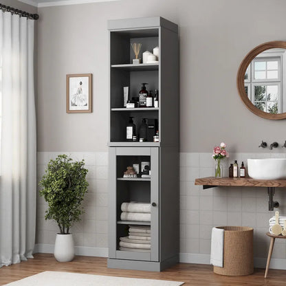 Palace Imports 100% Solid Wood 16.5 Bathroom Storage Cabinet with Clear Glass Doors and Adjustable Shelves