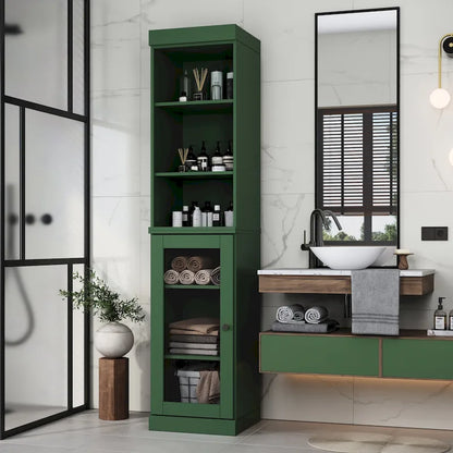 Palace Imports 100% Solid Wood 16.5 Bathroom Storage Cabinet with Clear Glass Doors and Adjustable Shelves