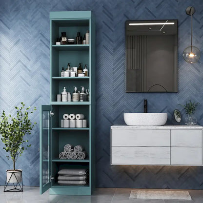 Palace Imports 100% Solid Wood 16.5 Bathroom Storage Cabinet with Clear Glass Doors and Adjustable Shelves