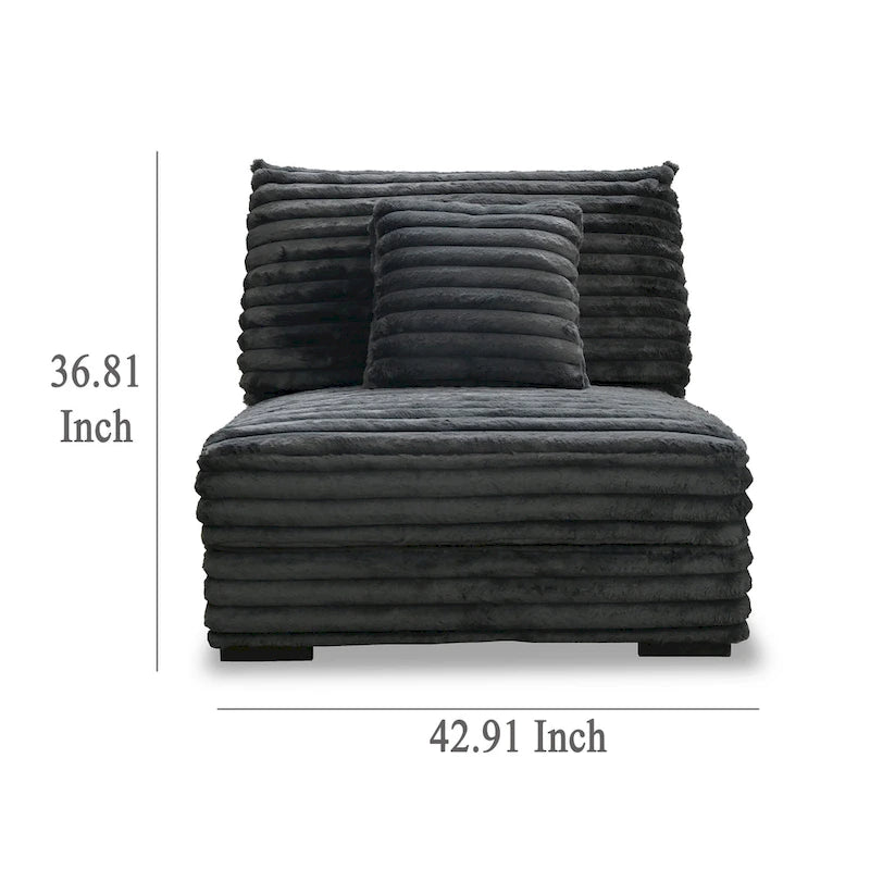 Ezo Armless Accent Chair, Dark Gray Polyester Corduroy, Soft Cushioned