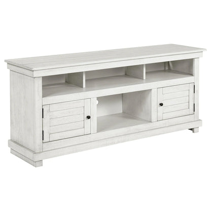 Ayne TV Stand Media Cabinet, 2 Doors and 4 Shelves, White Wood 60 Inch