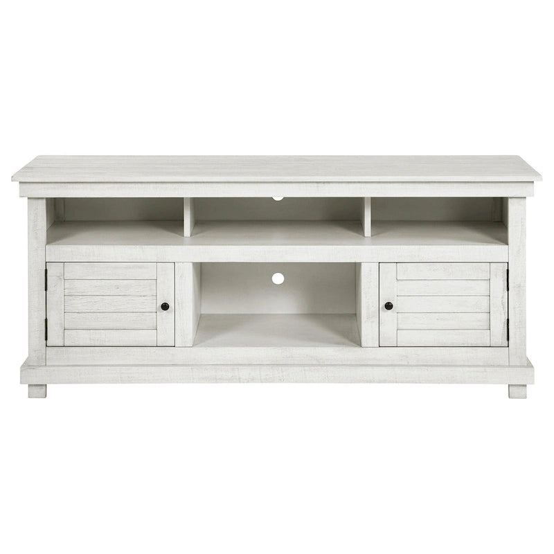 Ayne TV Stand Media Cabinet, 2 Doors and 4 Shelves, White Wood 60 Inch