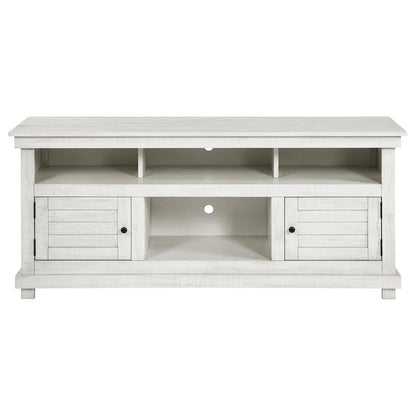 Ayne TV Stand Media Cabinet, 2 Doors and 4 Shelves, White Wood 60 Inch
