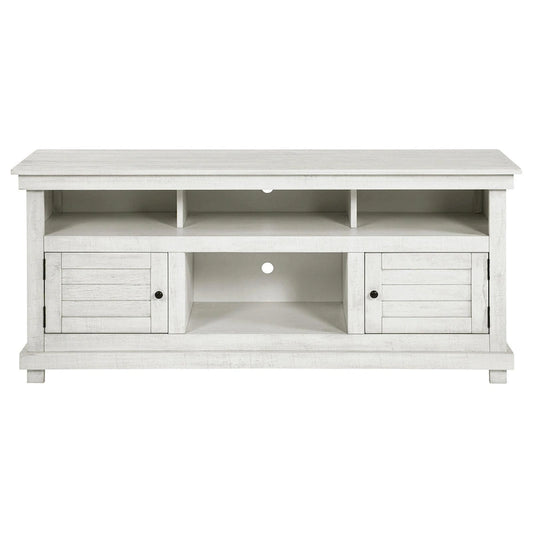 Ayne TV Stand Media Cabinet, 2 Doors and 4 Shelves, White Wood 60 Inch
