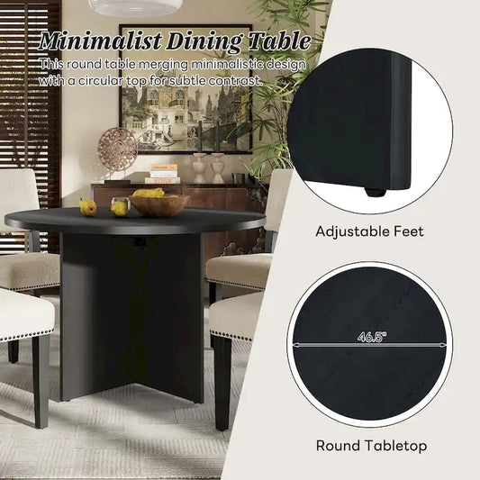 4 People Round Dining Table Set, 5 Piece Kitchen Table Set with Round Dining Table and 4 Upholstered Dining Chairs