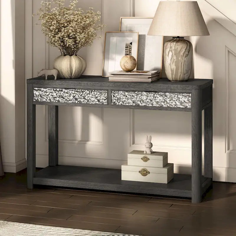 Furniture of America Piez Modern Ash Grey Wood 2-Drawer Sofa Table with Open Shelf