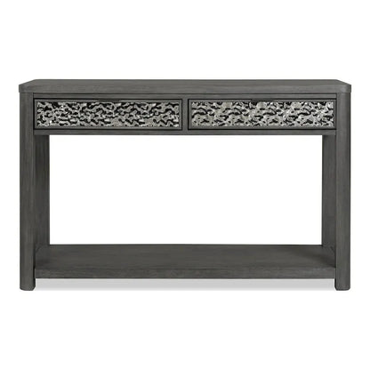Furniture of America Piez Modern Ash Grey Wood 2-Drawer Sofa Table with Open Shelf