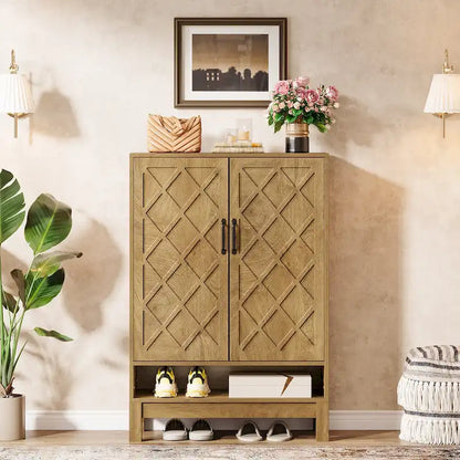 Shoe Storage Cabinet with Doors, 6-Tier Adjustable Farmhouse Shoe Organizer