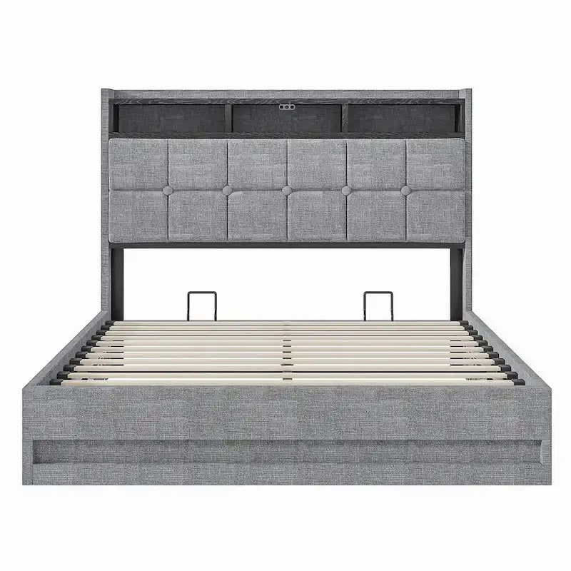 VECELO Lift Up Storage Bed/Modern Wingback Headboard/Upholstered Platform Bed Frame/Hydraulic Storage