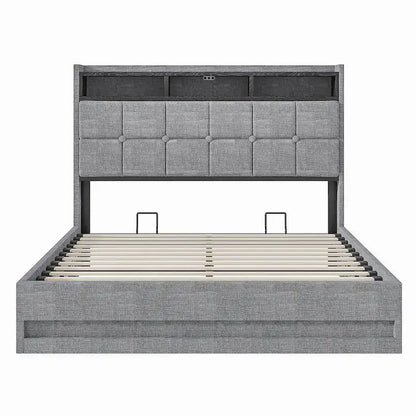 VECELO Lift Up Storage Bed/Modern Wingback Headboard/Upholstered Platform Bed Frame/Hydraulic Storage