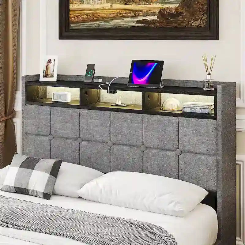 VECELO Lift Up Storage Bed/Modern Wingback Headboard/Upholstered Platform Bed Frame/Hydraulic Storage