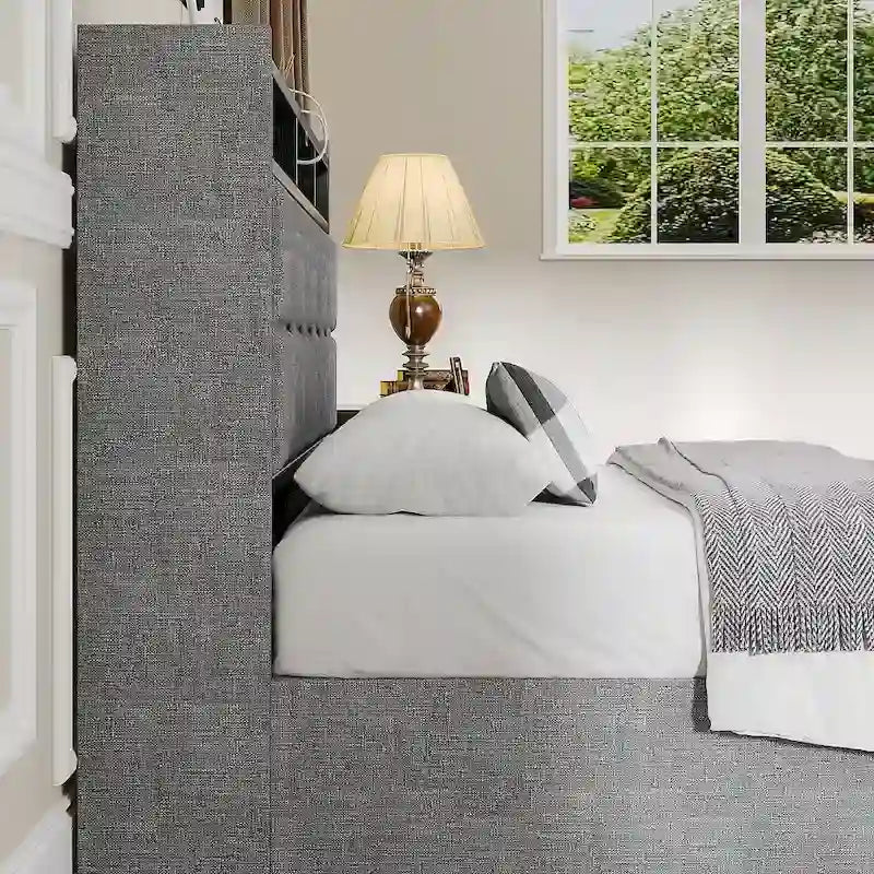 VECELO Lift Up Storage Bed/Modern Wingback Headboard/Upholstered Platform Bed Frame/Hydraulic Storage