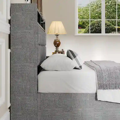 VECELO Lift Up Storage Bed/Modern Wingback Headboard/Upholstered Platform Bed Frame/Hydraulic Storage