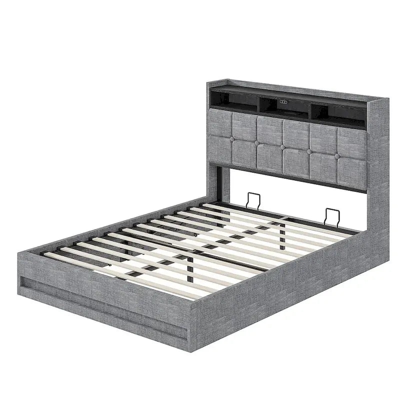 VECELO Lift Up Storage Bed/Modern Wingback Headboard/Upholstered Platform Bed Frame/Hydraulic Storage