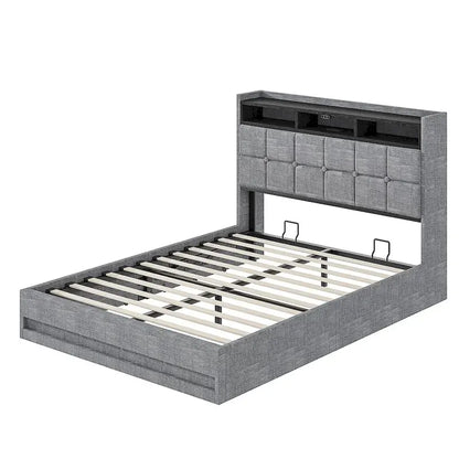 VECELO Lift Up Storage Bed/Modern Wingback Headboard/Upholstered Platform Bed Frame/Hydraulic Storage