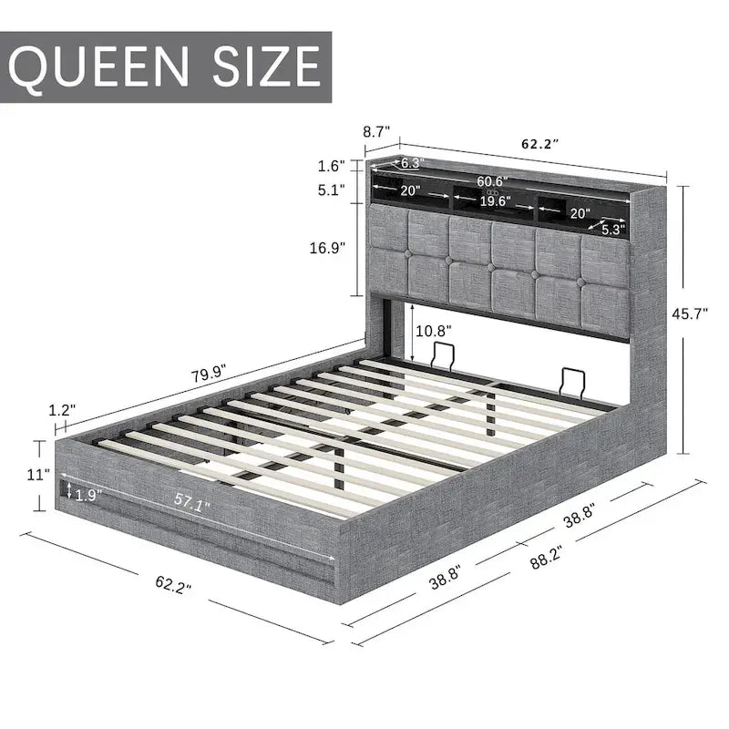 VECELO Lift Up Storage Bed/Modern Wingback Headboard/Upholstered Platform Bed Frame/Hydraulic Storage