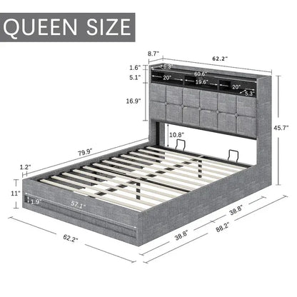 VECELO Lift Up Storage Bed/Modern Wingback Headboard/Upholstered Platform Bed Frame/Hydraulic Storage