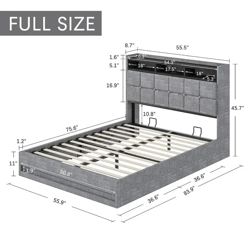 VECELO Lift Up Storage Bed/Modern Wingback Headboard/Upholstered Platform Bed Frame/Hydraulic Storage