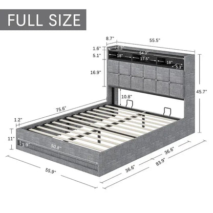 VECELO Lift Up Storage Bed/Modern Wingback Headboard/Upholstered Platform Bed Frame/Hydraulic Storage