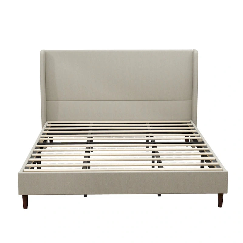 King Size Solid Wood Legs Platform Bed with 12-Slat Support System