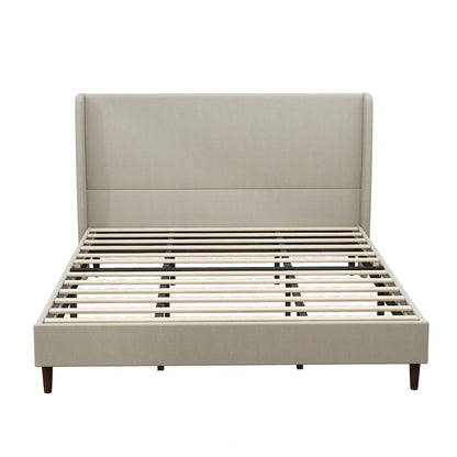 King Size Solid Wood Legs Platform Bed with 12-Slat Support System