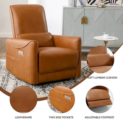 Brown Ergonomic Power Recliner with 270 Swivel, USB & Type-C Charging Ports, and Lumbar Support