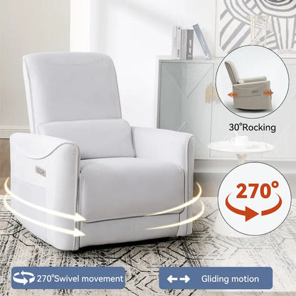 Brown Ergonomic Power Recliner with 270 Swivel, USB & Type-C Charging Ports, and Lumbar Support