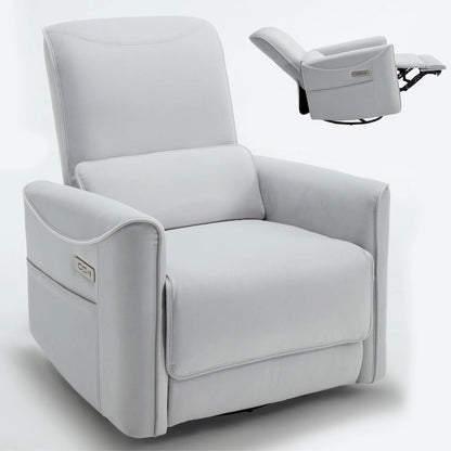 Brown Ergonomic Power Recliner with 270 Swivel, USB & Type-C Charging Ports, and Lumbar Support