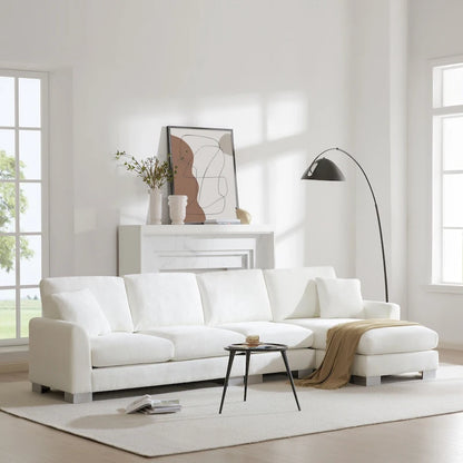 119 Spacious L-Shaped 5-Seater Sectional Sofa with Chaise Lounge and 2 Decorative Pillows for Living Room