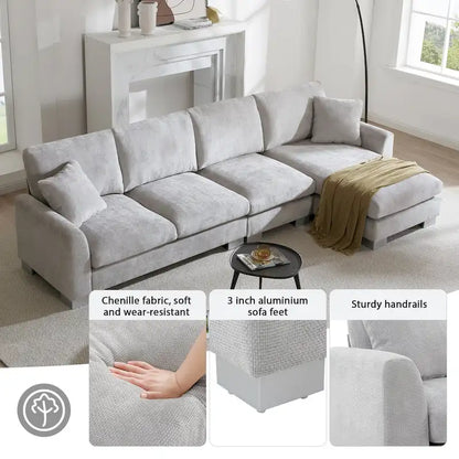 119 Spacious L-Shaped 5-Seater Sectional Sofa with Chaise Lounge and 2 Decorative Pillows for Living Room