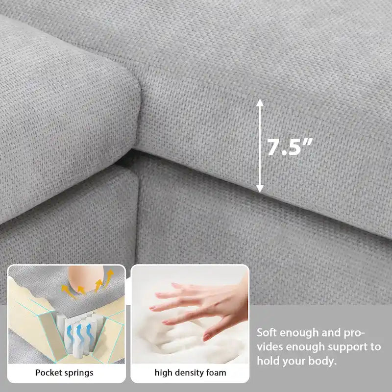 119 Spacious L-Shaped 5-Seater Sectional Sofa with Chaise Lounge and 2 Decorative Pillows for Living Room